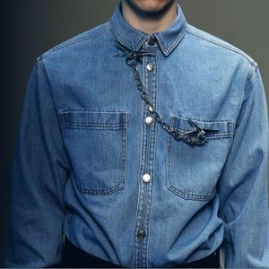 Mugler Blue Denim Casual Button Down Shirt